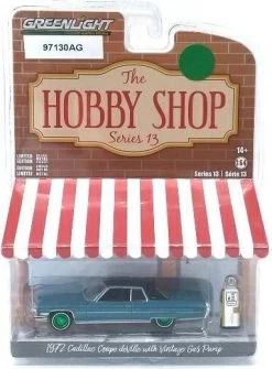 1972 Cadillac Coupe DeVille With Vintage Gas Pump With "Rare Green Wheels" In 1:64 Scale