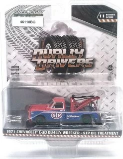 1971 Chevrolet C-30 Dually Wrecker STP Oil Treatment With "Rare Green Wheels" In 1:64 Scale