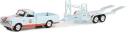 1968 Chevrolet C-10 Shortbed Gulf Oil And Tandem Car Trailer In 1:64 Scale By Greenlight