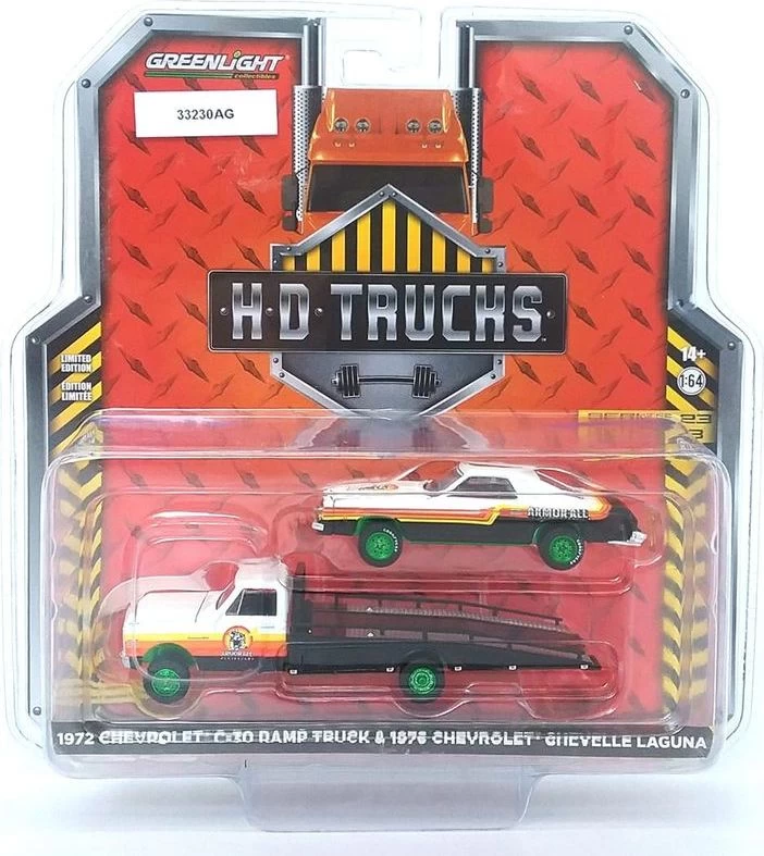 1972 Chevrolet C-30 Ramp Truck With 1976 Chevrolet Chevelle *RARE GREEN WHEELS In 1:64 Scale By Greenlight 3 1972 Chevrolet C-30 Ramp Truck With 1976 Chevrolet Chevelle *RARE GREEN WHEELS In 1:64 Scale By Greenlight