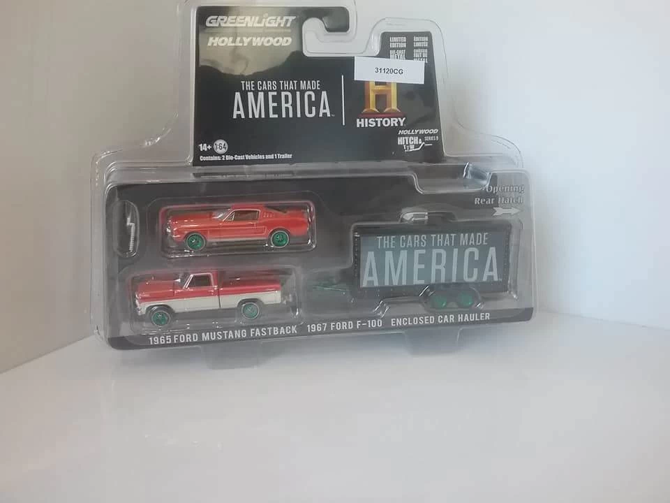 1967 Ford F-100 With 1965 Ford Mustang Fastback In Enclosed Car Hauler *RARE GREEN WHEELS In 1:64 Scale By Greenlight 5 1967 Ford F-100 With 1965 Ford Mustang Fastback In Enclosed Car Hauler *RARE GREEN WHEELS In 1:64 Scale By Greenlight - Image 3