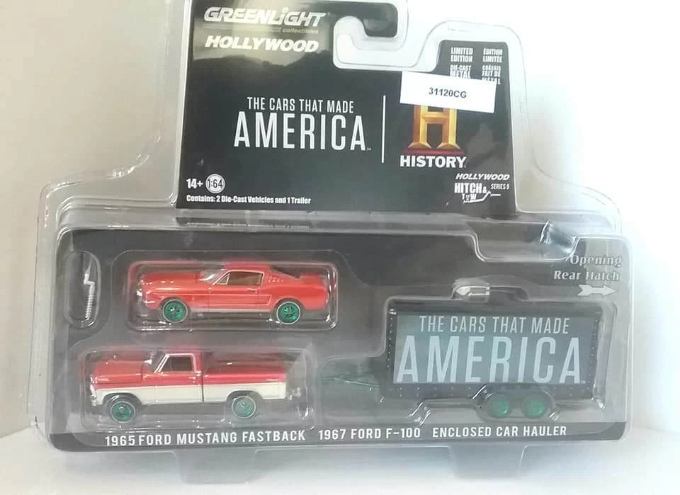 1967 Ford F-100 With 1965 Ford Mustang Fastback In Enclosed Car Hauler *RARE GREEN WHEELS In 1:64 Scale By Greenlight 4 1967 Ford F-100 With 1965 Ford Mustang Fastback In Enclosed Car Hauler *RARE GREEN WHEELS In 1:64 Scale By Greenlight - Image 2