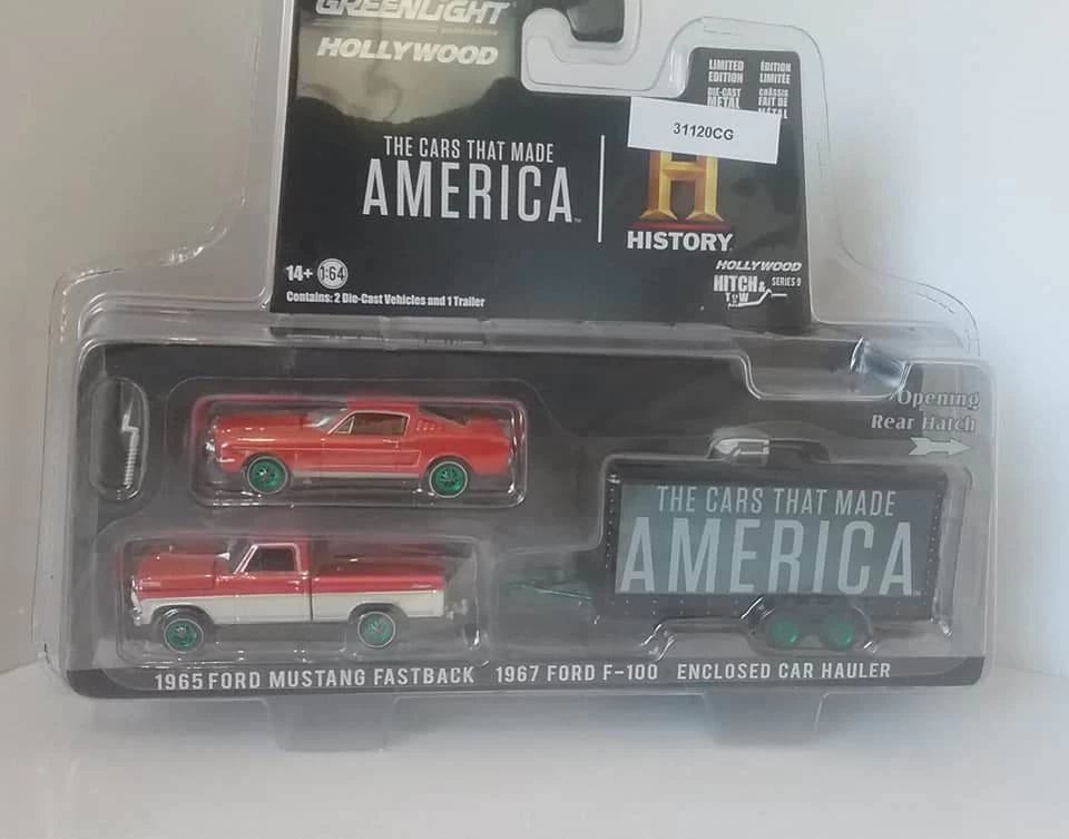 1967 Ford F-100 With 1965 Ford Mustang Fastback In Enclosed Car Hauler *RARE GREEN WHEELS In 1:64 Scale By Greenlight 3 1967 Ford F-100 With 1965 Ford Mustang Fastback In Enclosed Car Hauler *RARE GREEN WHEELS In 1:64 Scale By Greenlight