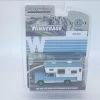 1985 GMC Sierra 2500 With Winnebago Slide-In Camper In Light Blue And Frost White *RARE GREEN WHEELS In 1:64 Scale
