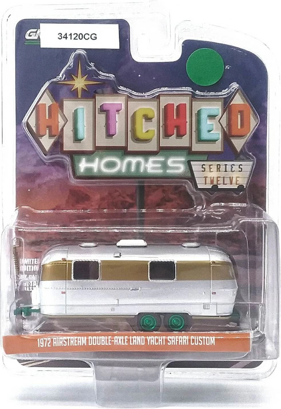 1972 Airstream Double-Axle Land Yacht Safari In Custom Chrome And Gold With "Rare Green Wheels" In 1:64 Scale 3 1972 Airstream Double-Axle Land Yacht Safari In Custom Chrome And Gold With "Rare Green Wheels" In 1:64 Scale