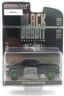 2021 RAM 2500 Crew Cab Black Bandit *RARE GREEN WHEELS In 1:64 Scale By Greenlight